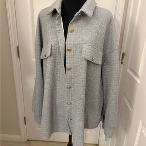 Gray Quilted Button-Up Women's Jacket Plus Size 4X